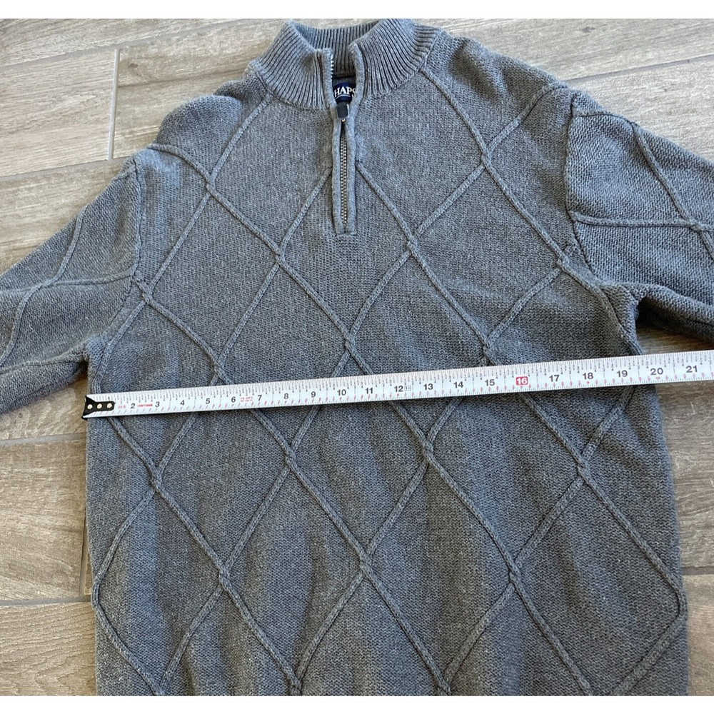 Ralph Lauren Chaps Sweater Adult Medium Gray Quarter Zip Sweater Diamond Knit - Picture 4 of 5
